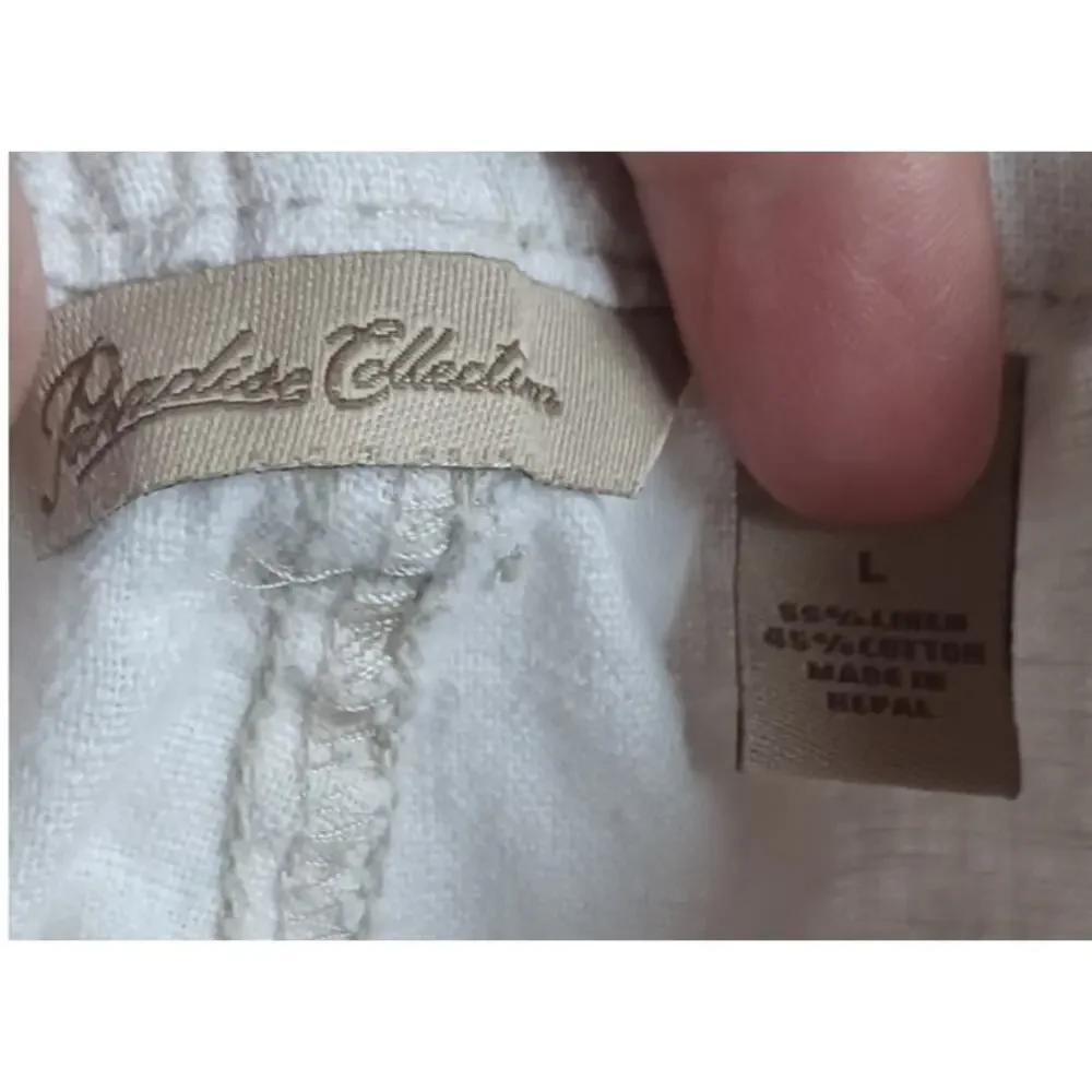 Paradise Collection Mens Linen Cotton Pants L Oatmeal Resort 36-40